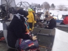 Boblo Island residents can be seen getting onto fanboats in Amherstburg on Monday, Jan. 27. (Chris Campbell/ CTV Windsor)