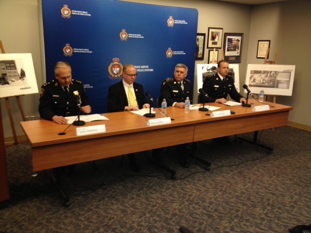 Ottawa Police Service (OPS), the Ontario Provincial Police (OPP) and the Royal Canadian Mounted Police (RCMP) held a joint news conference on Thursday, jan. 30, 2014 to brief media on the results of a 2-year Joint Forces Drug Investigation dubbed "Project Anarchy".