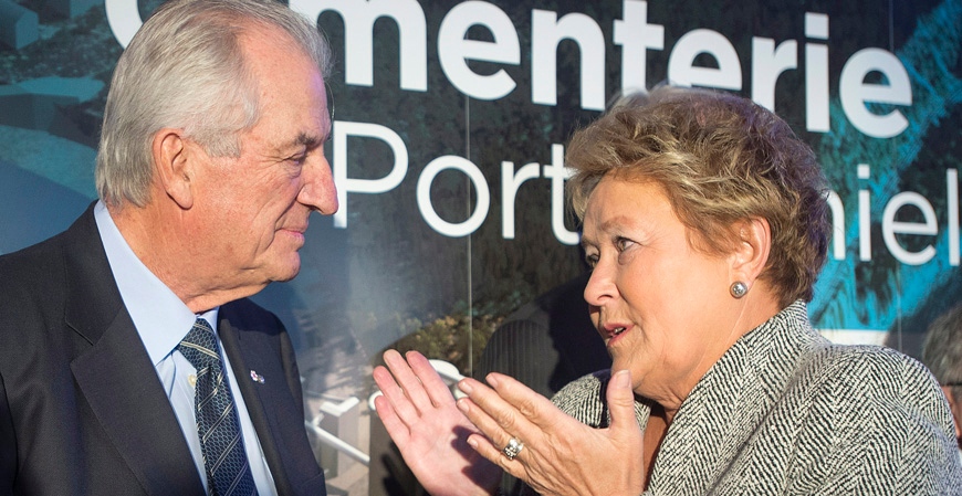 Quebec Premier Pauline Marois chats with Laurent B