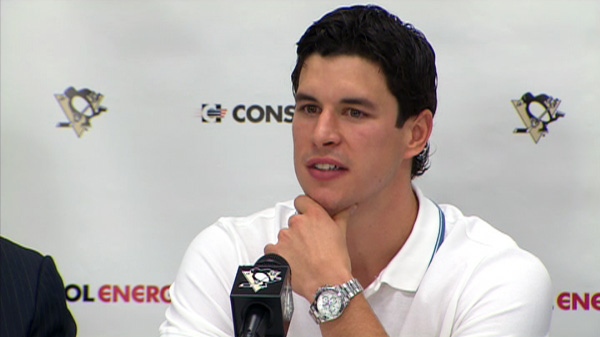 Pittsburgh Penguins captain Sidney Crosby speaks to the media in Pittsburgh, Wednesday, Sept. 7, 2011.