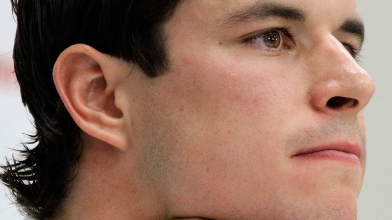 Pittsburgh Penguins' Sidney Crosby, listens during an NHL hockey conference to discuss his recovery from a concussion he suffered in January 2011 during an NHL hockey news conference in Pittsburgh on Wednesday, Sept. 7, 2011. (AP / Gene J. Puskar)