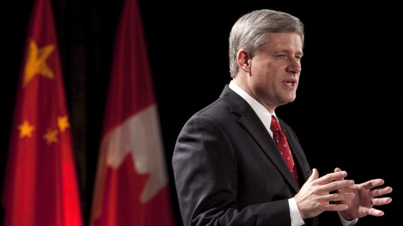 Prime Minister Stephen Harper makes a speech at the Canada-China Business Council and the Canadian Chamber of Commerce in Shanghai, China on Friday, December 4, 2009. (THE CANADIAN PRESS/Sean Kilpatrick)