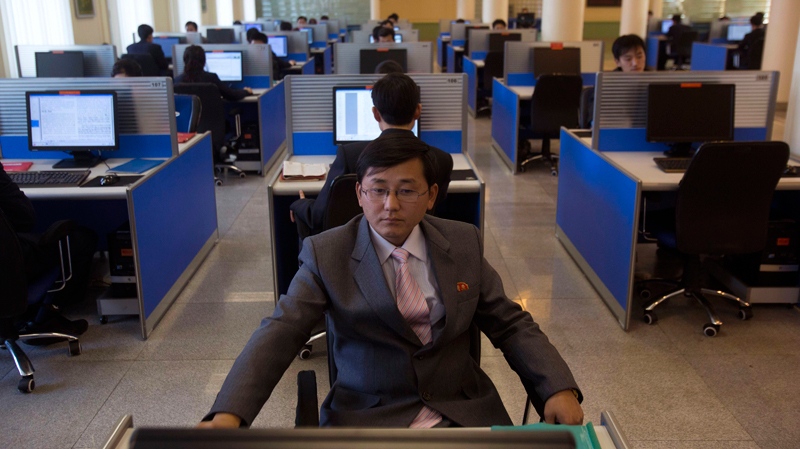 North Korean student at a computer in Pyongyang
