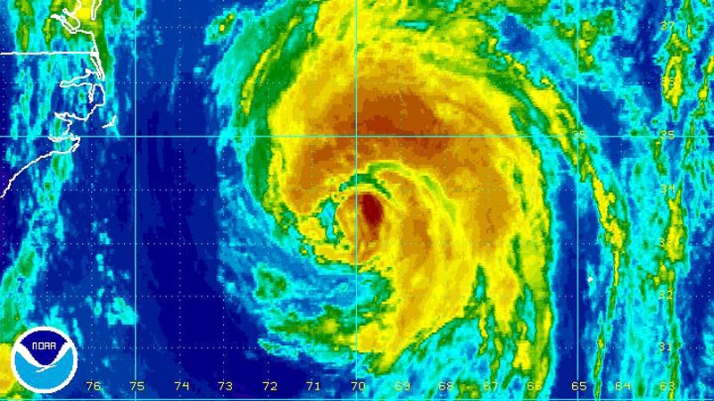 This enhanced NOAA satellite image taken 10:45 a.m. on Thursday, Sept. 8, 2011 shows Hurricane Katia.