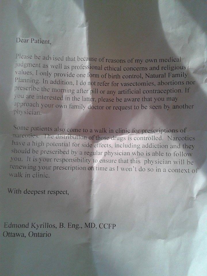 Note letter Ottawa doctor compensation