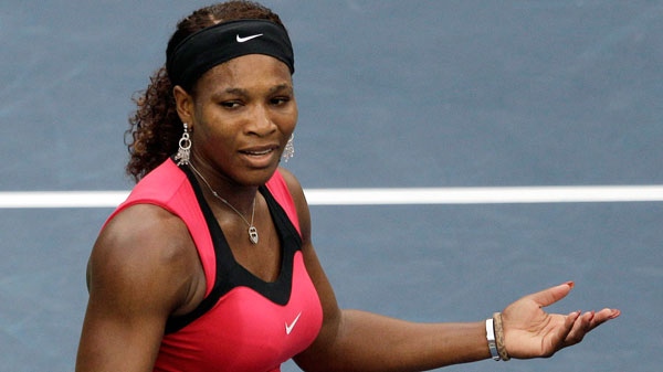 Serena Williams reacts during the women's championship match against Samantha Stosur of Australia at the U.S. Open tennis tournament in New York, Sunday, Sept. 11, 2011. (AP / Charlie Riedel) 