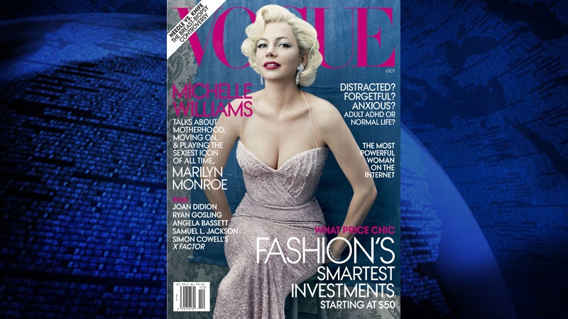 A magazine cover image released by Vogue, shows the Oct. 2011 issue featuring actress Michelle Williams.