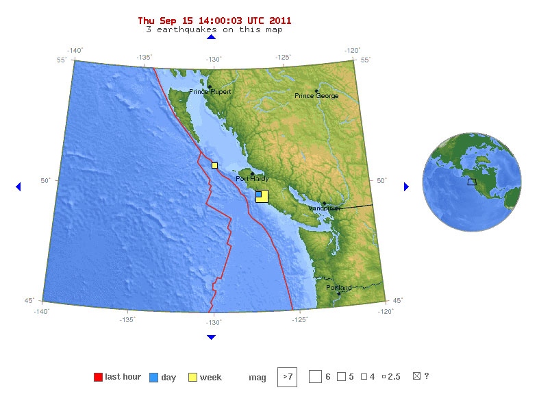 U.S. Geological Survey shows the location of the mild earthquake that rattled northern Vancouver Island early Thursday morning.