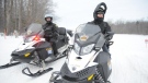 The Huron County OPP released this image of Const. Scott Mead, left, and Const. Gentry Wilson, two of the region's trained snowmobile operators, out on the trails.