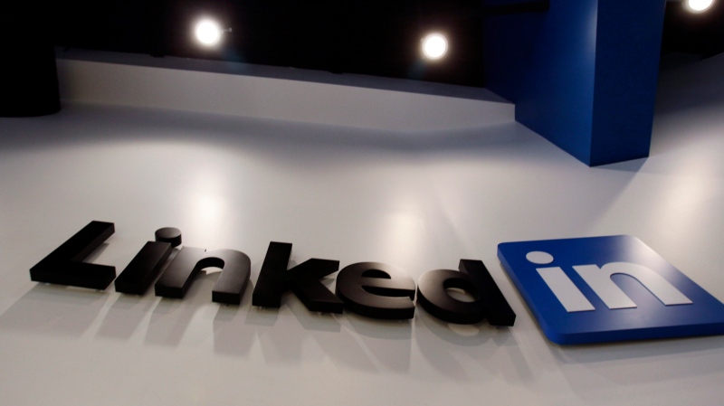 In this May 19, 2011 file photo, the LinkedIn logo is displayed in the foyer at headquarters in Mountain View, Calif. LinkedIn Corp. (AP / Paul Sakuma)