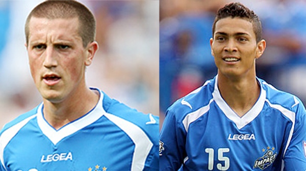 Ryan Pore (left) and Miguel Montano (right) combined to score two goals in the Impact's crucial penultimate game of 2011. (Photos courtesy Montreal Impact)