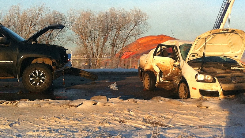 RCMP released photos of the scene of a fatal crash on 17 St near Petroleum Way Thursday, February 20. Supplied.