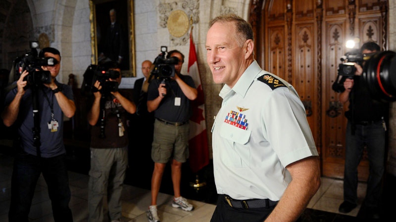 Chief of Defence Staff General Walter Natynczyk speaks to reporters in the foyer of the House of Commons on Parliament Hill in Ottawa on Monday, Sept. 19, 2011. (Sean Kilpatrick / THE CANADIAN PRESS)