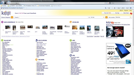 Classifieds website Kijiji is seen in this screen image taken Monday.