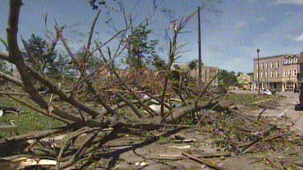 Tornado damage in downtown Goderich, Ont. is seen on Monday, Aug. 29, 2011.