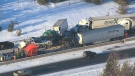 It's believed poor weather and visbility were factors in a crash between several tractor-trailer on Highway 401 at Cobourg, Wednesday, Feb. 26, 2014.