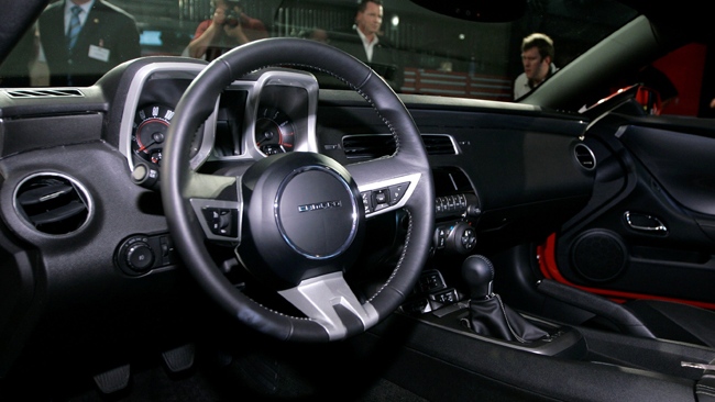 An interior view of General Motors' new 2010 Camaro is seen at the GM Design Center in Warren, Mich., Monday, July 21, 2008. Assembly for the new production car will begin in February 2009 at the Oshawa, Ont. facility. (AP / Carlos Osorio)
