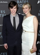 Freddie Highmore, left, and Vera Farmiga pose at the premiere of the A&E television series "Bates Motel" in Los Angeles on March 12, 2013. (Matt Sayles / Invision / AP)