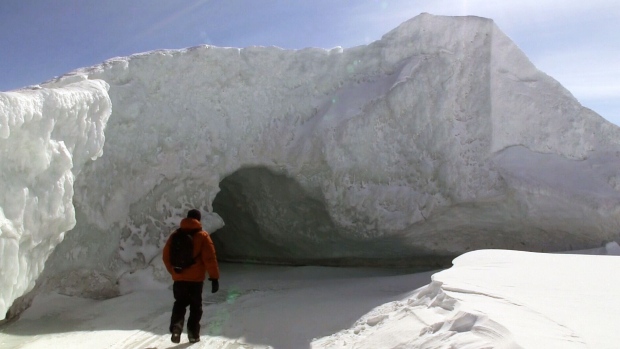An ice cave is seen in Georgian Bay in Ontario.