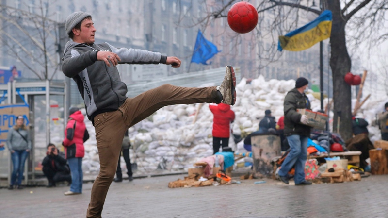 Playing football in Kyiv's Independence Square