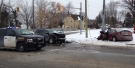 A two-vehicle collision has sent three women to hospital north of London, Ont. on Tuesday, March 4, 2014. (Chuck Dickson / CTV London)