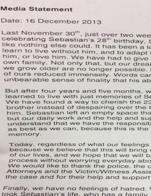 Family statement on Sebastian Herrera's murder