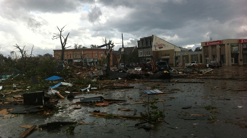 MyNews contributor Katy Shendryk shared this photo of the tornado-damaged town square in Goderich, Ont.,  on Monday, Aug. 22, 2011. (Katy Shendryk / MyNews.CTV.ca)