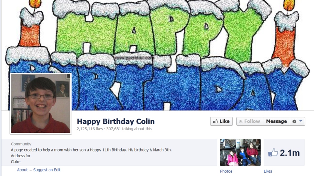 'Happy Birthday Colin' Facebook page goes viral