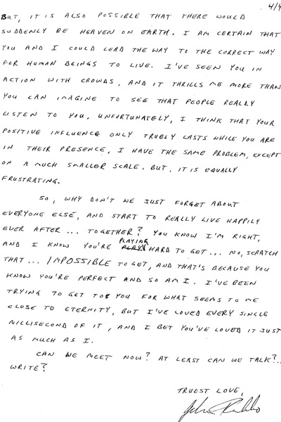 Portions of letters sent to Shania Twain from her alleged stalker are pictured. Twain testified on Thursday Sept. 29, 2011, that she felt increasingly afraid of a former Ottawa doctor who allegedly pursued her with lovelorn letters, unwelcome visits to her family cottage and even an appearance at her grandmother's funeral. 