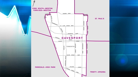An Elections Ontario map shows the riding of Davenport.