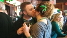 A St. Patrick's Day Proposal! Nick Smith (left) and Faron Gogo (right) share a celebratory kiss following their wedding engagement at the Heart & Crown pub in Ottawa's Byward Market on Monday, Mar. 17, 2014. She said yes! (Tyler Fleming / CTV Ottawa)
