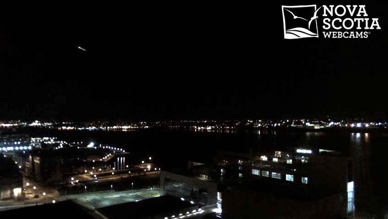 A Halifax webcam captured a bright light shooting across the sky at 5:17 a.m. Wednesday. (Nova Scotia Webcams)