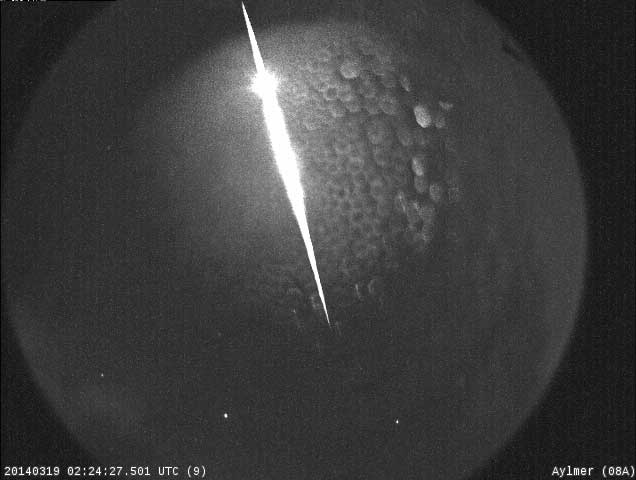 A composite all-sky camera image of the fireball as seen from Aylmer, Ont. on Tuesday, March 18, 2014 is seen in this image released by Western University.