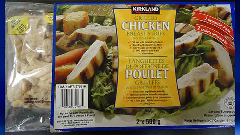 The Canadian Food Inspection Agency says Kirkland Signature brand Grilled Chicken Breast Strips have been recalled due to a possible Listeria contamination. The product has been sold in Ontario, Quebec, New Brunswick, Nova Scotia, Newfoundland and Labrador, and possibly other provinces as well.