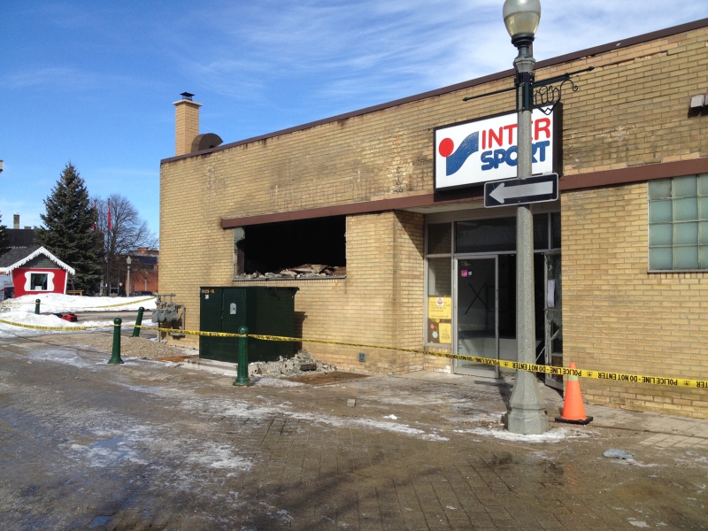 Thrift store Once Again in downtown Woodstock is destroyed by fire. (Nicole Lampa/CTV Kitchener)