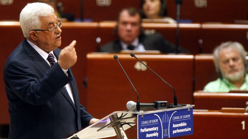 Palestinian President Mahmoud Abbas addresses the Council of Europe in Strasbourg, France, on Oct. 6, 2011