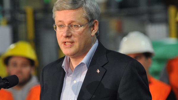 Prime Minister Stephen Harper speaks in  Regina on Friday, Oct. 7, 2011. (Roy Antalthe / CANADIAN PRESS)