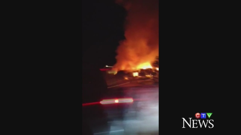 Viewer video shot by James Brouwer shows a massive structure fire in Rockford, just south of Owen Sound.