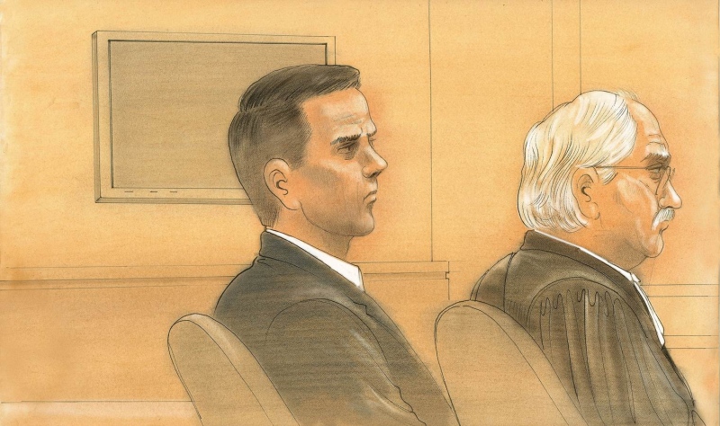 Brian Dickson is shown in a courtroom sketch on March 24. Dickson is charged with first-degree murder in the death of York University student Qian Liu. 