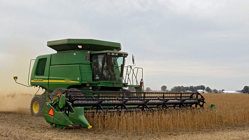 Eric Shepherd harvests soybeans in rural Erie County near Monroeville, Ohio, on Monday, Oct. 10, 2011. (AP / Mark Duncan)