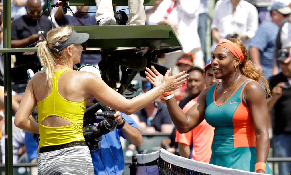 Maria Sharapova congratulates Serena Williams