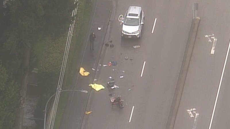 Police investigate after a person on a motorized scooter was struck in Tsawwassen on March 28, 2014. (CTV/Chopper 9)