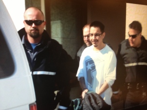 Marcel Pelletier is seen leaving Court of Queen's Bench in Regina on Friday.