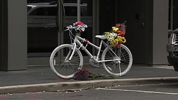 A ghost bike memorial has been established near the site where Nacu died Tuesday, October 11, 2011. 