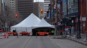 Portage Avenue is blocked off between Hargrave Street and Donald Street for the Juno Awards. 