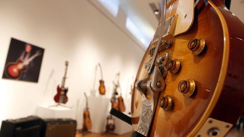 Classic guitars and amplifiers from the collection of actor Richard Gere are displayed at Christie's, Thursday, Oct. 6, 2011 in New York.
