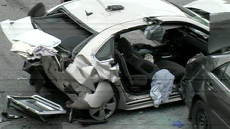 A four-car collision on the QEW has closed all Toronto-bound lanes, Thursday, Oct. 13, 2011.