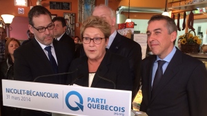 Pauline Marois and Nicolas Marceau make an announcement in Becancour about increasing support for Quebec-made cheese products (CTV Montreal/Fred Bissonnette)
