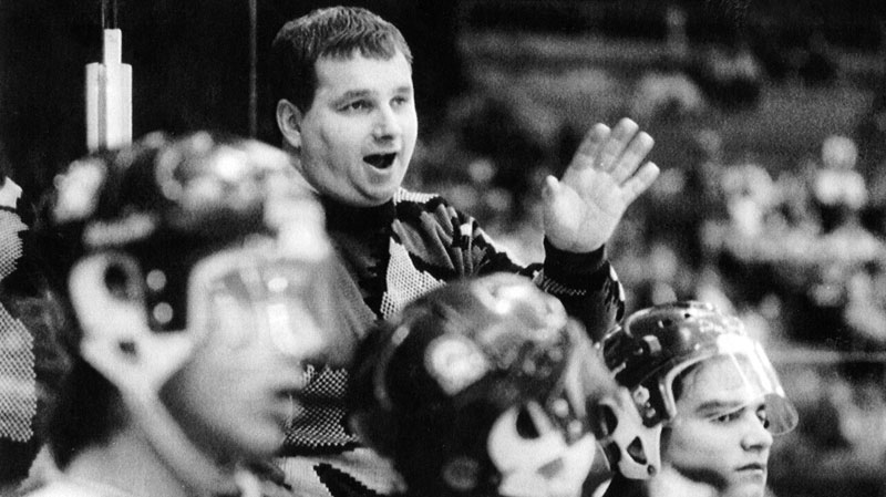 Graham James talks to players on the Swift Current Broncos junior hockey team in this undated photo. (THE CANADIAN PRESS)