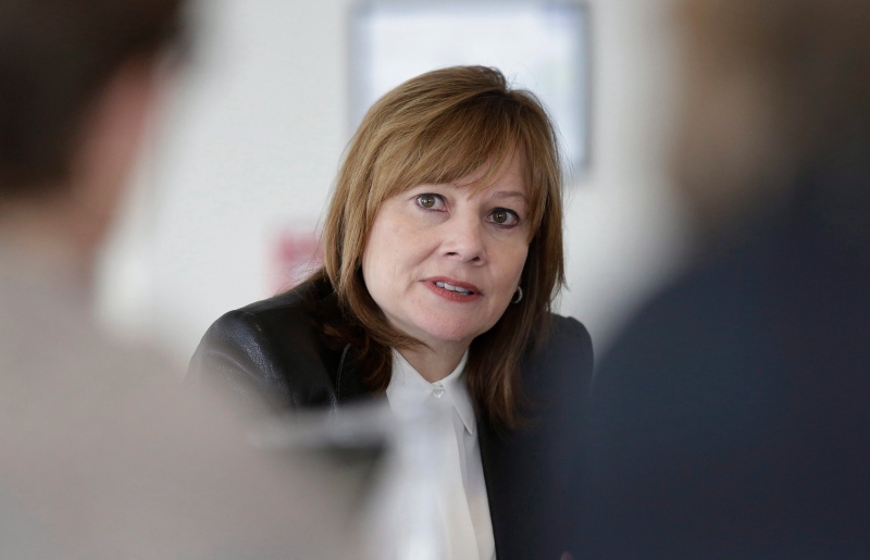General Motors CEO Mary Barra addresses the media during a roundtable meeting with journalists in Detroit on Jan. 23, 2014. (AP Photo / Carlos Osorio)